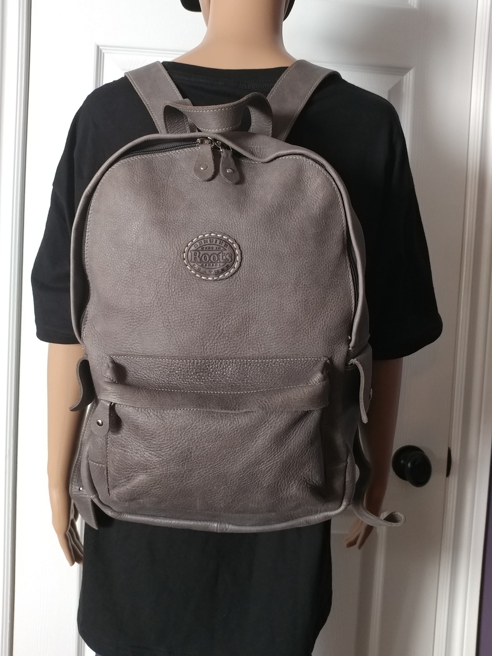 Roots Gray Leather Backpack